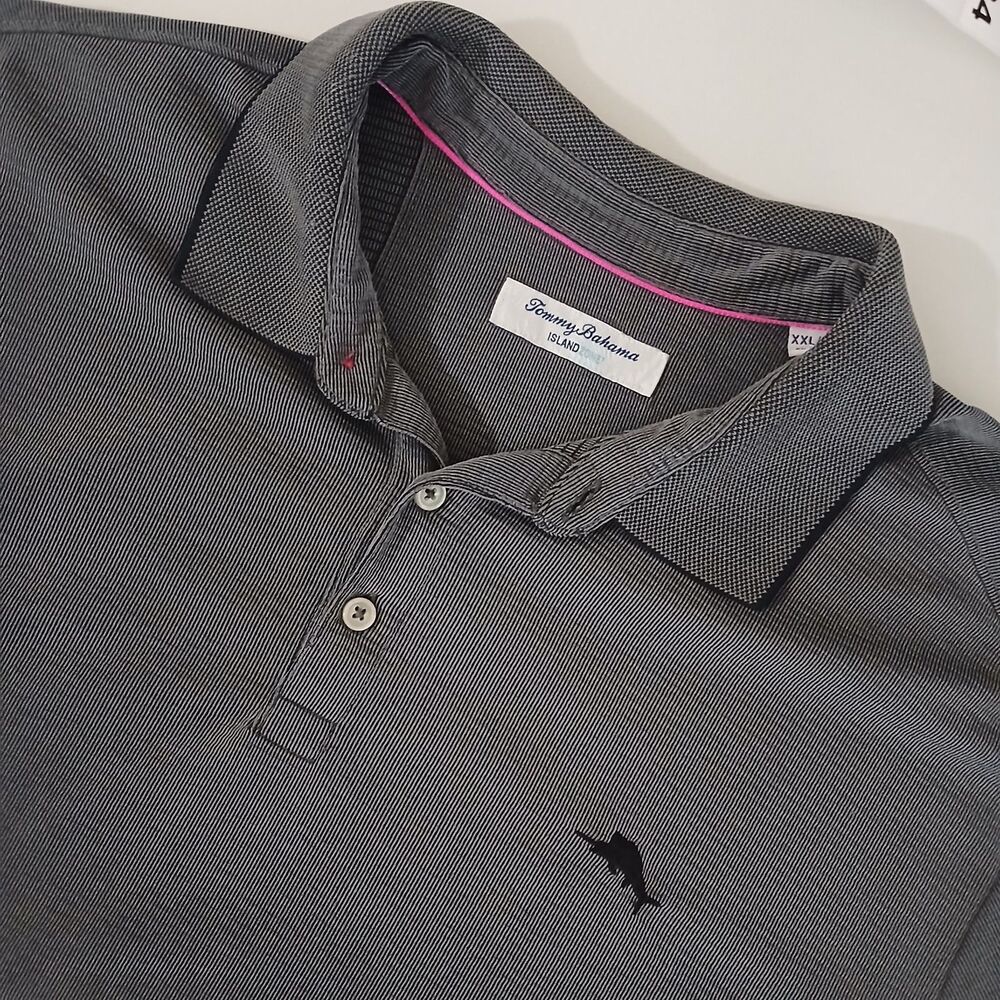 Tommy Bahama Island Zone Gray Black Polo Shirt Mens XXL Soft Vaca Summer #982